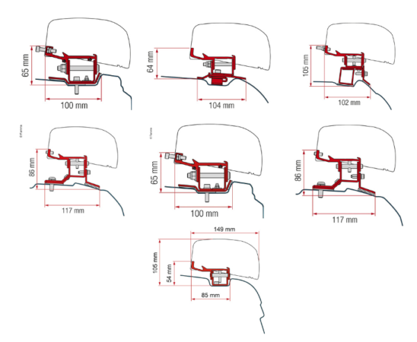 Adaptateurs pour store banne Fiamma F40van pour Volkswagen / Ford / Citroën / Peugeot / Toyota / Mercedes / Renault